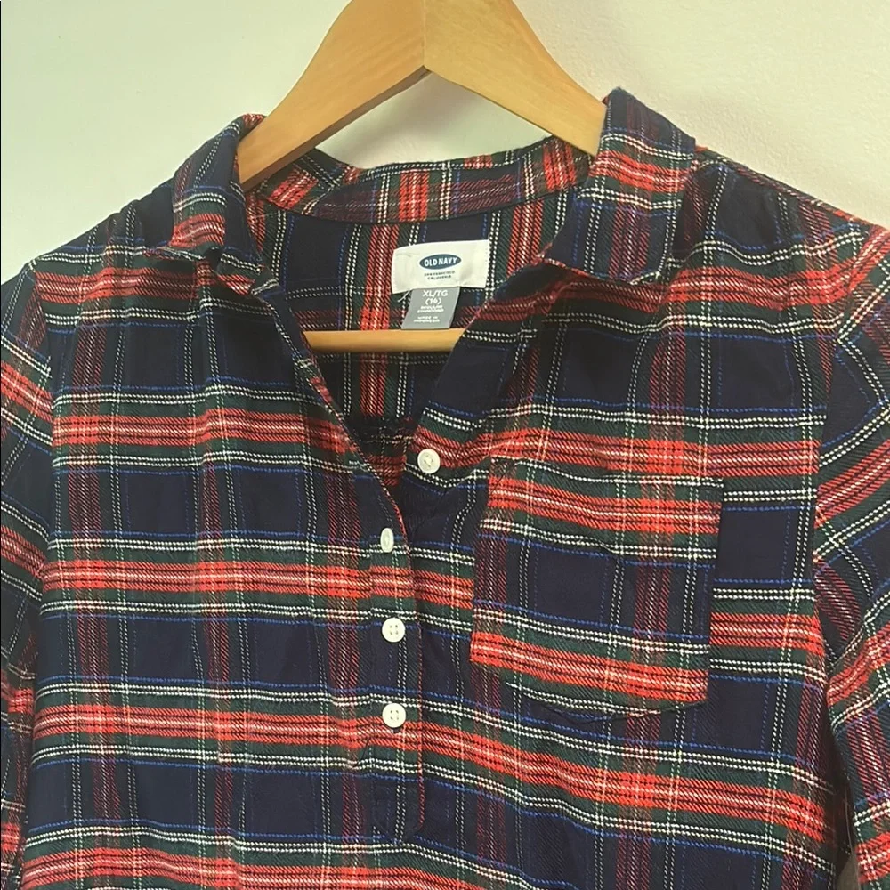 Old navy Plaid girls tunic Shirt size xl - Red and Blue NWT